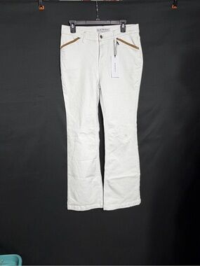 Blue Revival White Flare Jeans with Brown Trim